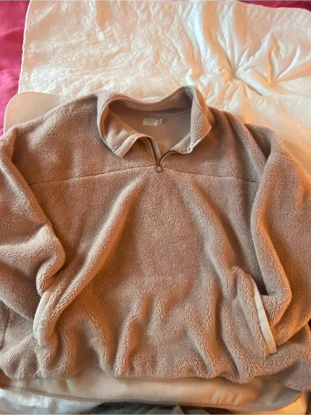 Time and Tru Women’s 3X Light Pink Fleece Quarter Zip Pullover with Kangaroo Poc